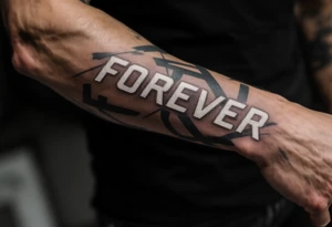 A bold, all-caps "FOREVER" in white ink across the knuckles, clean and simple. tattoo idea