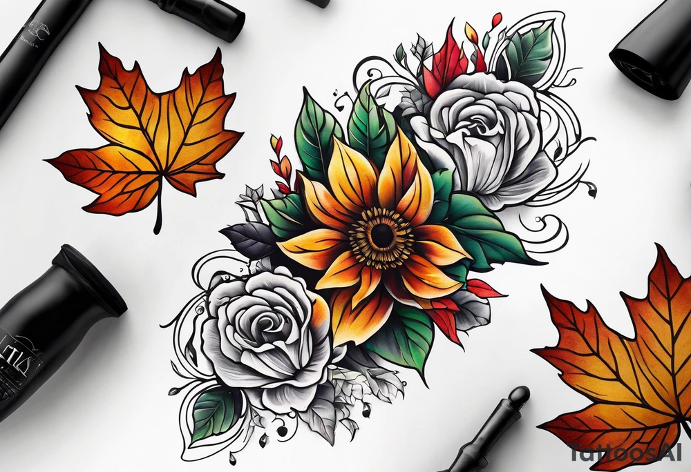 Knee tattoo with fall colors tattoo idea