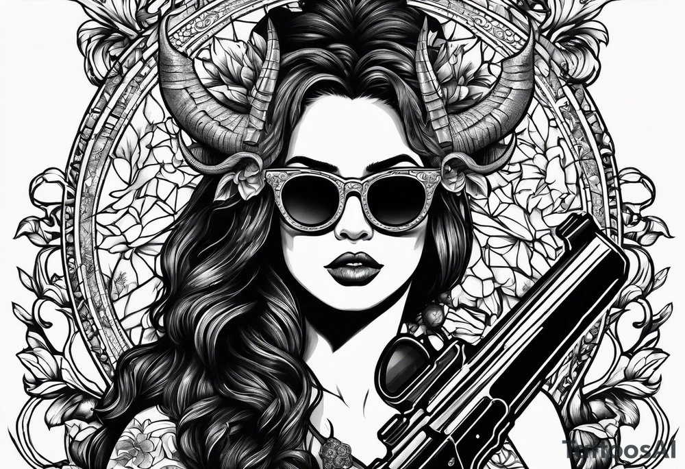 capricorn with sunglasses and shotgun tattoo idea