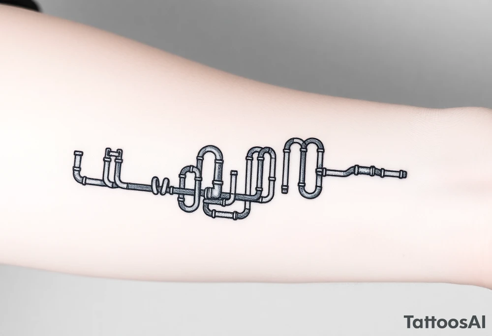 system of 30 thin curved plumbing pipes tattoo idea