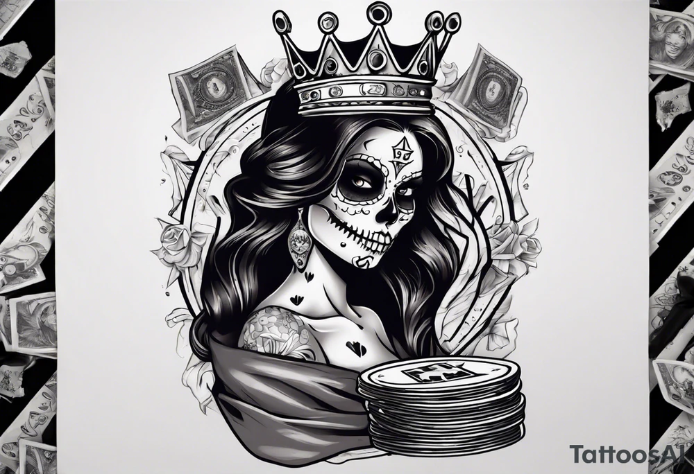 santa la muerta with money and crown
on the card tattoo idea