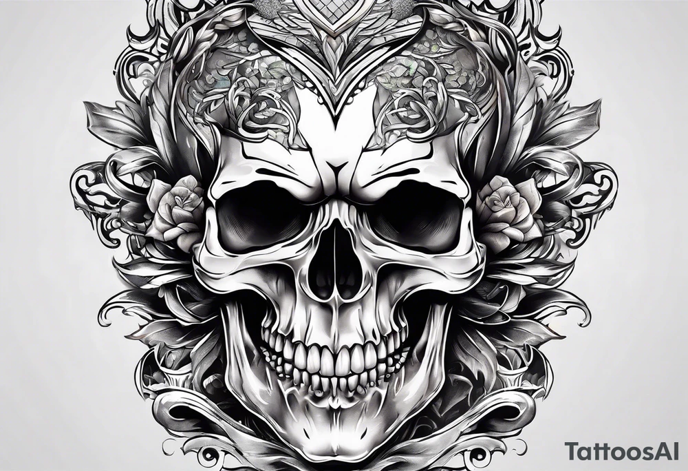 Open mouth skull with road coming out mouth tattoo idea