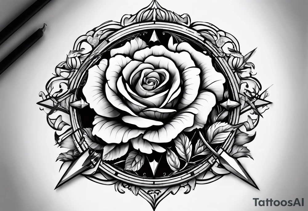 I want a compass that is encompassed by a rose, the arrow is between N and E and switch N for an M and W for an U tattoo idea