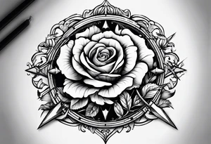 I want a compass that is encompassed by a rose, the arrow is between N and E and switch N for an M and W for an U tattoo idea