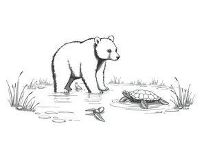 A bear in the Wild with a turtle in a lake tattoo idea