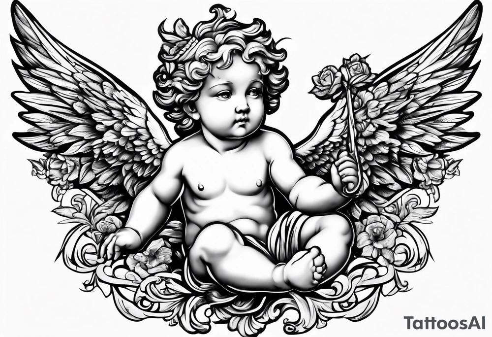 Flying Cherub renaissance style tattoo idea