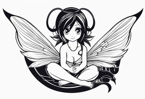 A fairy with a tail inspired by the logo of the anime show called Fairy Tail in a fetal position leaning in tattoo idea