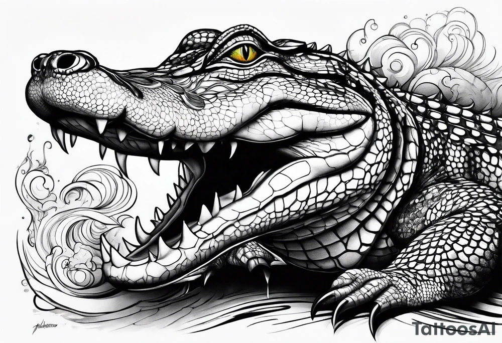 Full body Caiman with tail leg tattoo tattoo idea