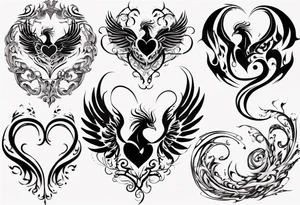 Phoenix heart shaped swirl tattoo idea