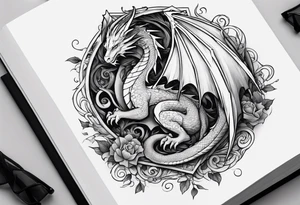 An open book with a dragon from First Wing curled up and resting underneath it. tattoo idea