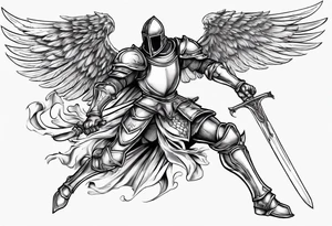 A Winged Paladin Knight in mid-air with his sword about to attack. tattoo idea