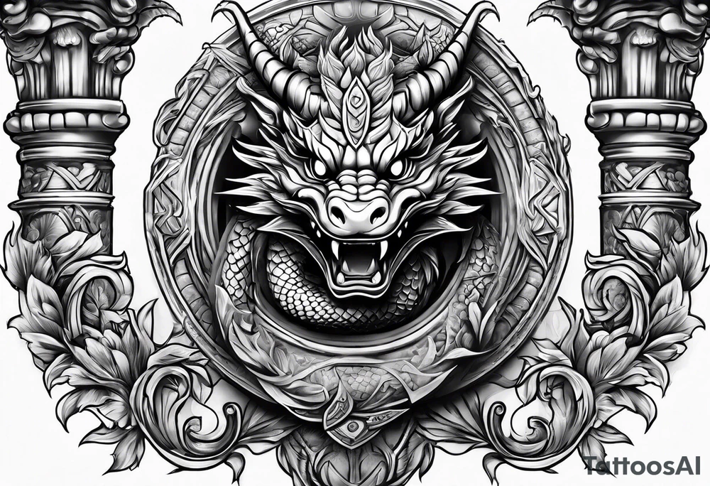Cute Dragon roman columns tattoo idea