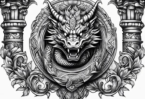 Cute Dragon roman columns tattoo idea