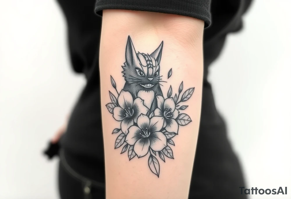 totoro and roses and lilies tattoo idea