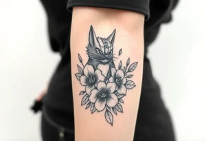 totoro and roses and lilies tattoo idea