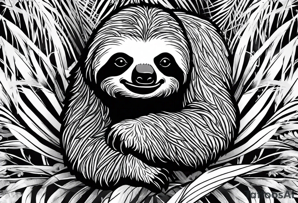 Sloth under palm tattoo idea