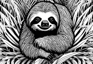 Sloth under palm tattoo idea