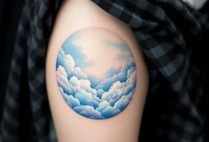 A pale blue circle with soft cloud textures inside, representing calm and open skies. tattoo idea