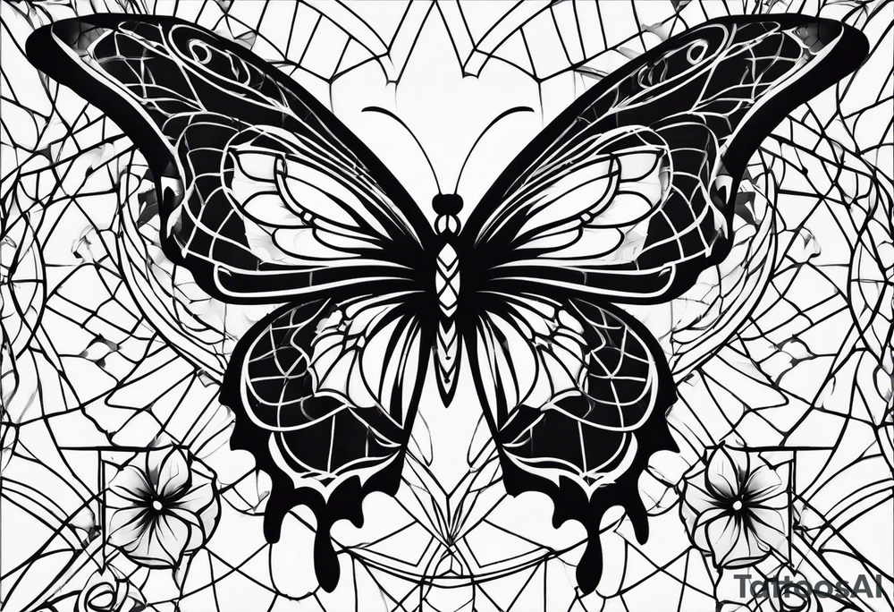 Butterfly on indra’s net background tattoo idea