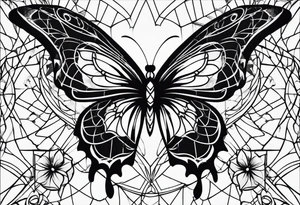 Butterfly on indra’s net background tattoo idea