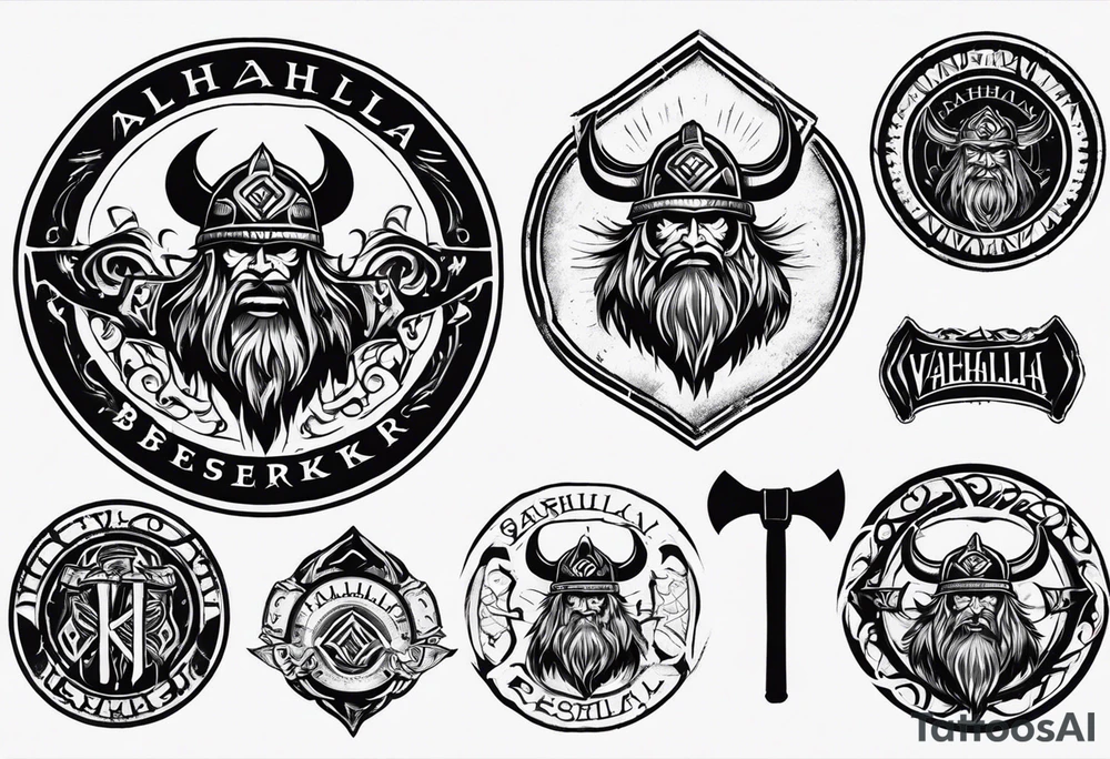 Valhalla round shield 
 axe berserker tattoo idea