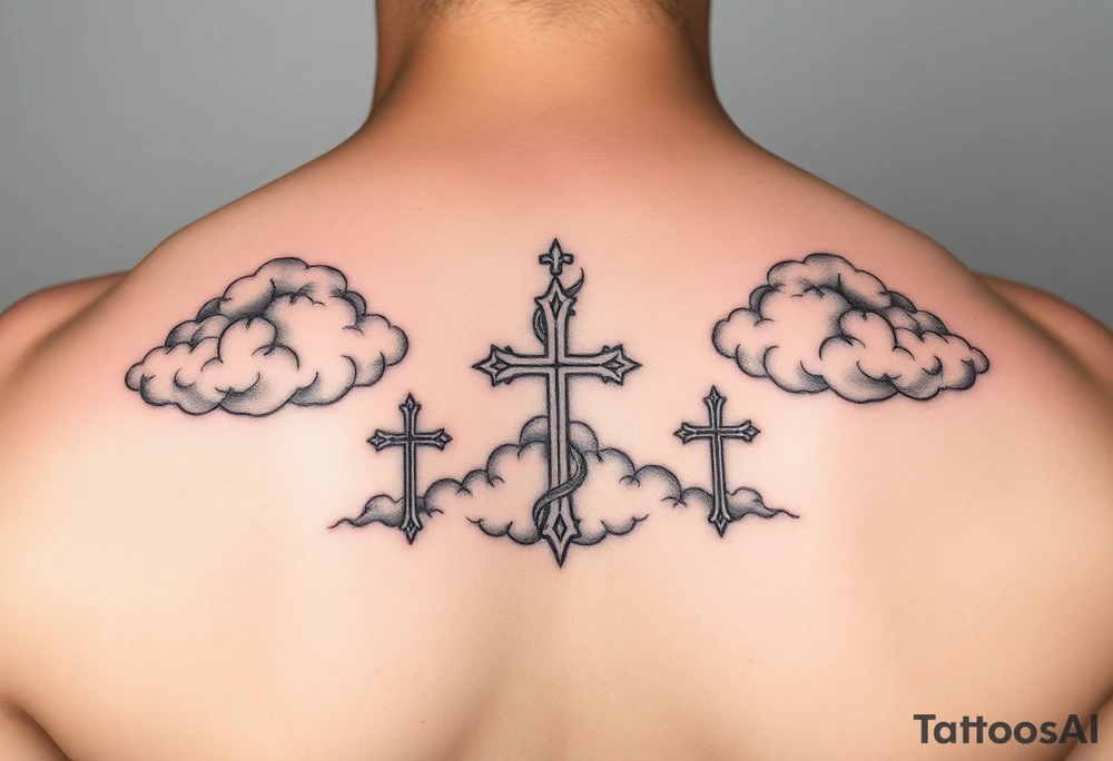 Clouds, 3 crosses fading tattoo idea