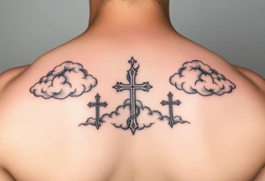 Clouds, 3 crosses fading tattoo idea