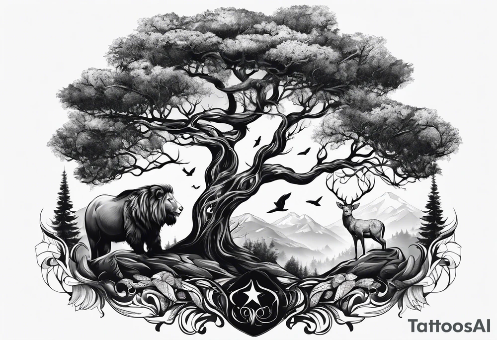 animals in trees tattoo idea