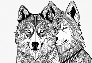 Siames cat and Siberian husky dog tattoo idea