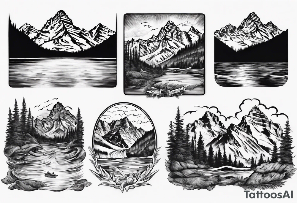 On the top will be the maroon bells mountains. In the middle will be "Keep Chuggin" in cursive writing. On the bottom will be a rough ocean with waves and whitecaps tattoo idea On the top will be the maroon bells mountains. In the middle will be "Keep Chuggin" in cursive writing. On the bottom will be a rough ocean with waves and whitecaps tattoo idea