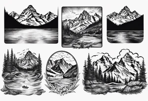 On the top will be the maroon bells mountains. In the middle will be "Keep Chuggin" in cursive writing. On the bottom will be a rough ocean with waves and whitecaps tattoo idea