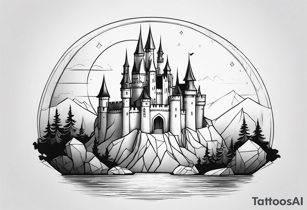a castle floating in the crystal tattoo idea
