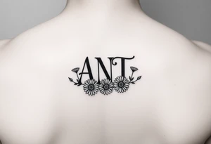 Small Fine line design monogram with overlapping letters A,N,T  with daisies tattoo idea