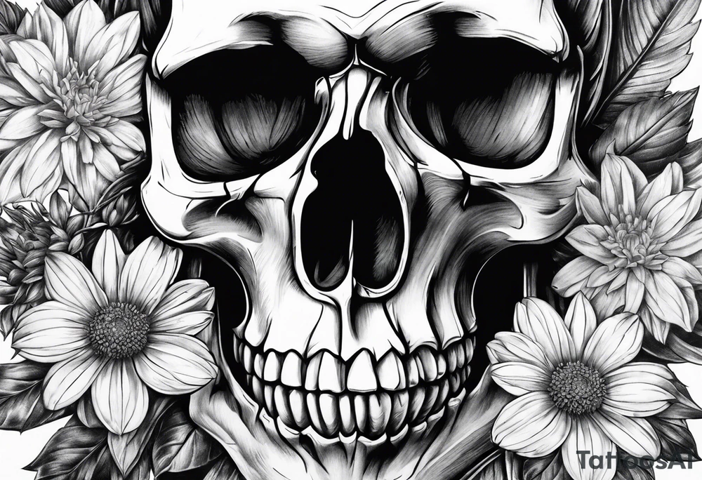 skull and aster tattoo idea