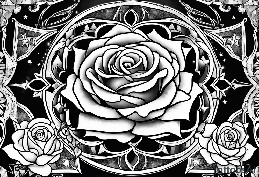 Tesseract with roses and stars tattoo idea