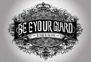 Be on your guard; stand firm in the faith; be courageous; be strong.

Use the words above and the gothic and brush script fonts tattoo idea