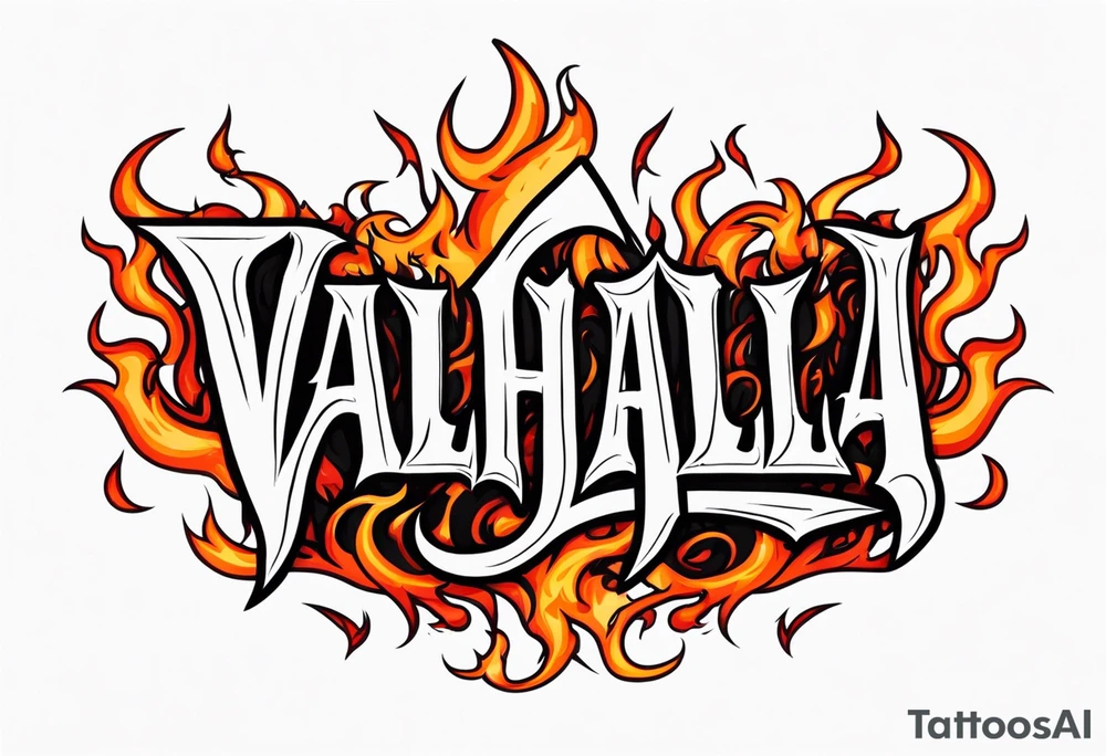 Valhalla on fire flames tattoo idea