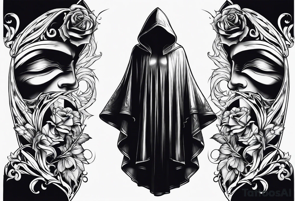Shadow cloak protecting beautiful dagger tattoo idea