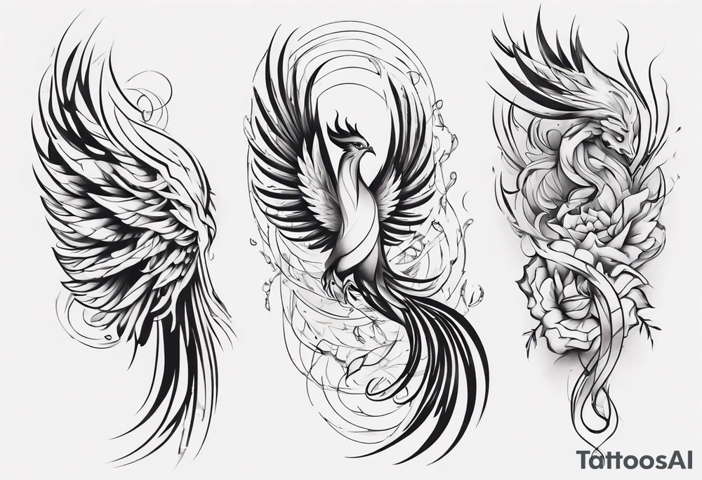 Sleeve tattoo on a woman's arm. Phoenix tattoo idea