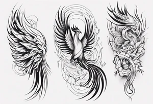 Sleeve tattoo on a woman's arm. Phoenix tattoo idea