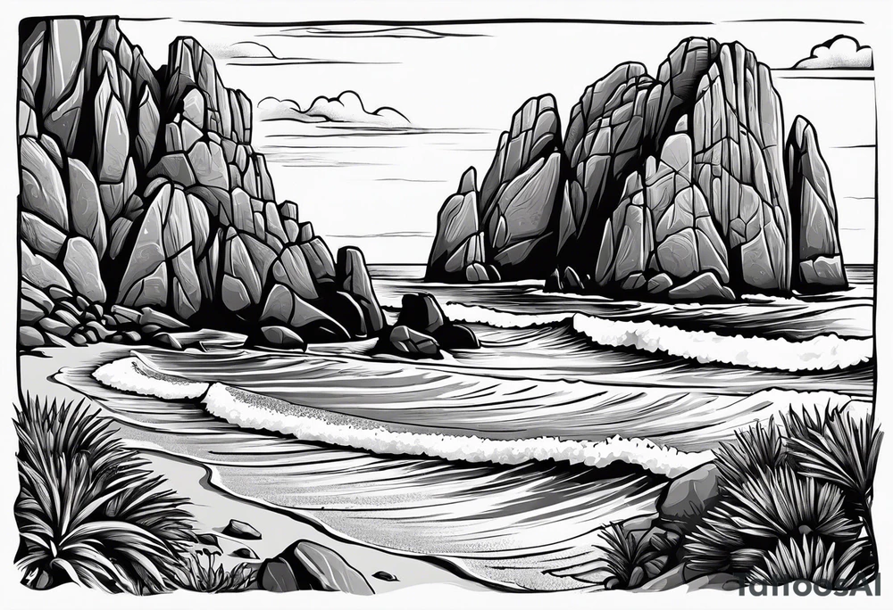Cabo San Lucas beach with the famous rock formation overlooking ocean tattoo idea