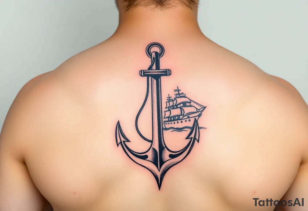 bold man with anchor and yacht
put on arm tattoo idea