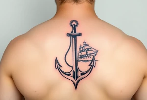 bold man with anchor and yacht
put on arm tattoo idea