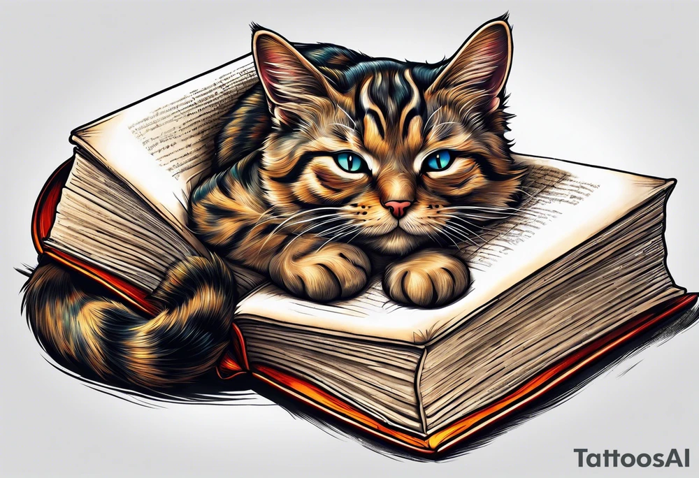 cat sleeping with a book sleeve tattoo tattoo idea