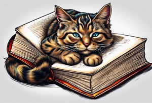 cat sleeping with a book sleeve tattoo tattoo idea