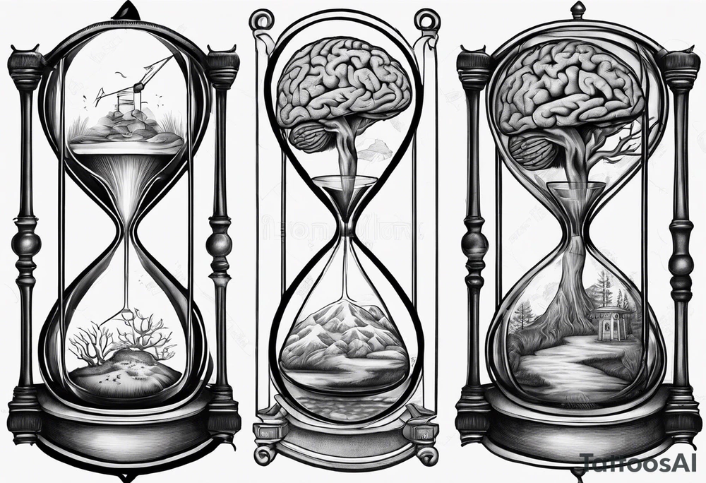 Sagittal brain and coguar inside hourglass. Brain in loterii level, coguar in an upper level tattoo idea