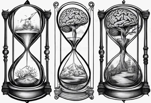 Sagittal brain and coguar inside hourglass. Brain in loterii level, coguar in an upper level tattoo idea