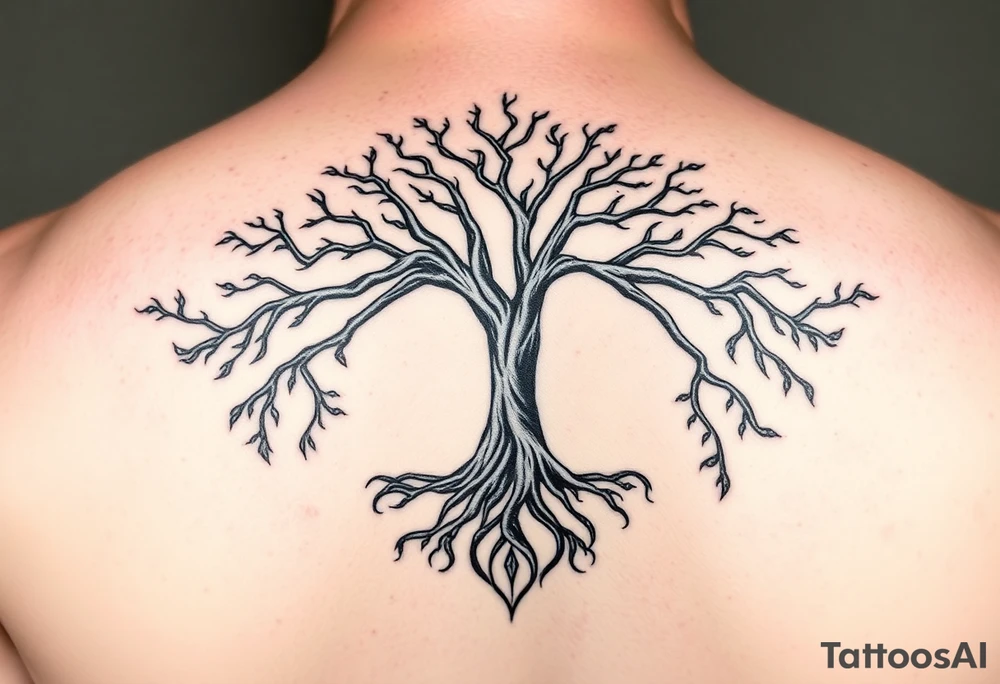 yggadrisl tree of life with circle. Jai , Phoebe, Imogen, Matilda in the circle tattoo idea