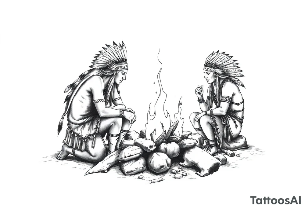 Native Americans around campfire tattoo idea