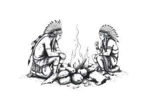 Native Americans around campfire tattoo idea